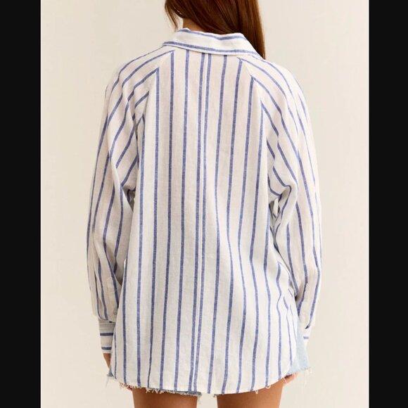 Z Supply Perfect Linen Striped Top (Palace Blue) (Small) NWT - Picture 3 of 8